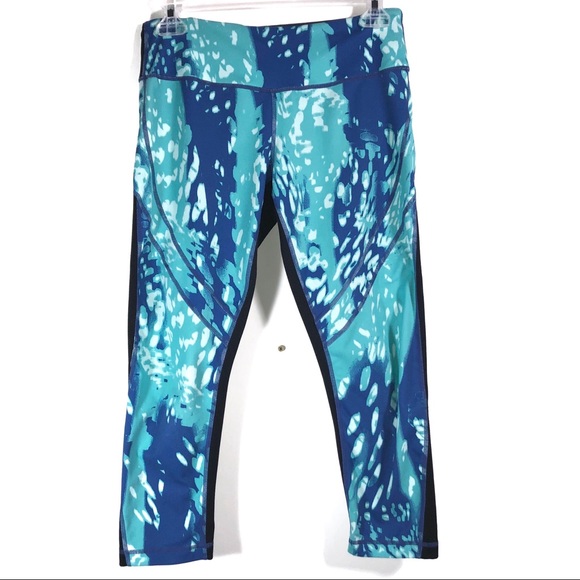 Zella Cropped Leggings Teal Blue Black Size Small - Picture 1 of 8